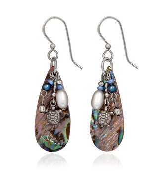 SILVER FOREST Silver Turtle with Beads and Shell Earrings