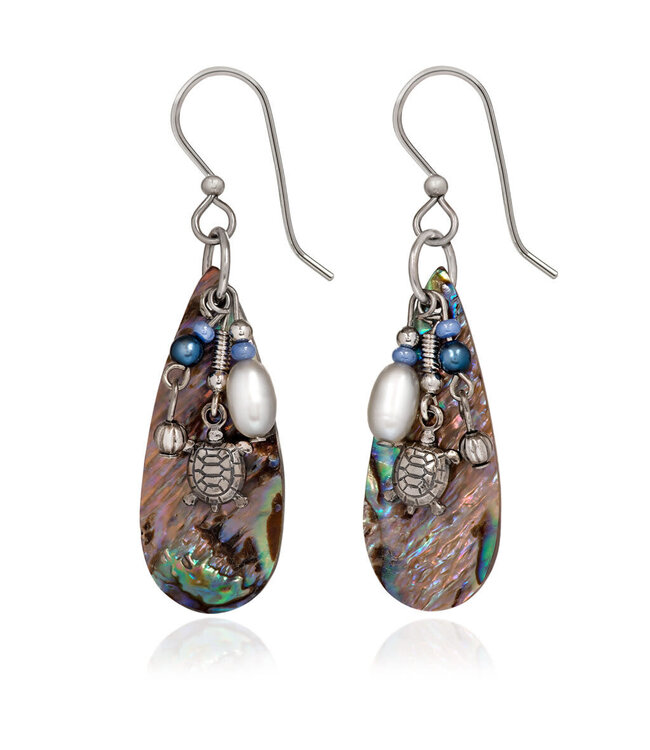 SILVER FOREST Silver Turtle with Beads and Shell Earrings
