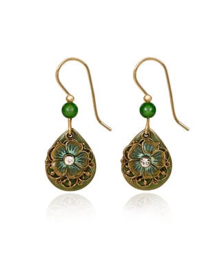 SILVER FOREST Tear with Flower & Filigree Earrings