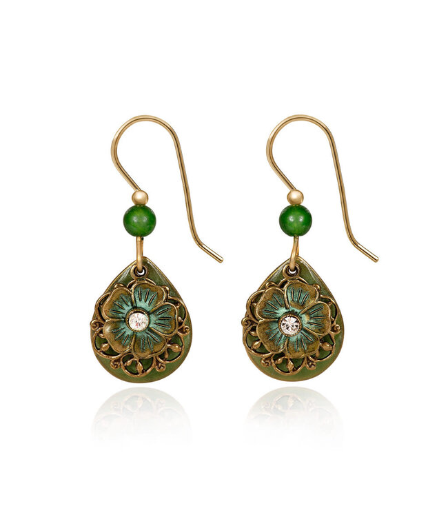 SILVER FOREST Tear with Flower & Filigree Earrings