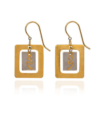 SILVER FOREST Two Squares With Squiggle Earrings