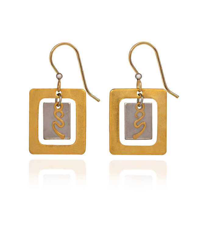 SILVER FOREST Two Squares With Squiggle Earrings