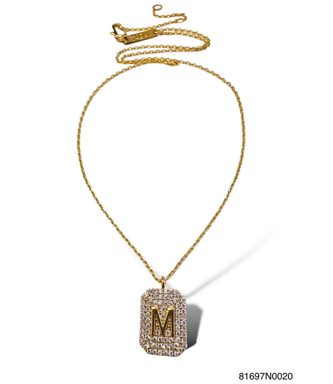 THEIA JEWELRY Initial Pave Tag Necklace Gold
