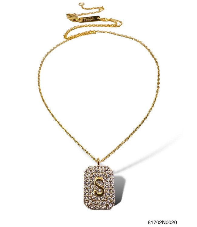 THEIA JEWELRY Initial Pave Tag Necklace Gold