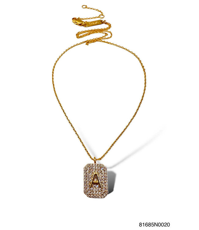 THEIA JEWELRY Initial Pave Tag Necklace Gold
