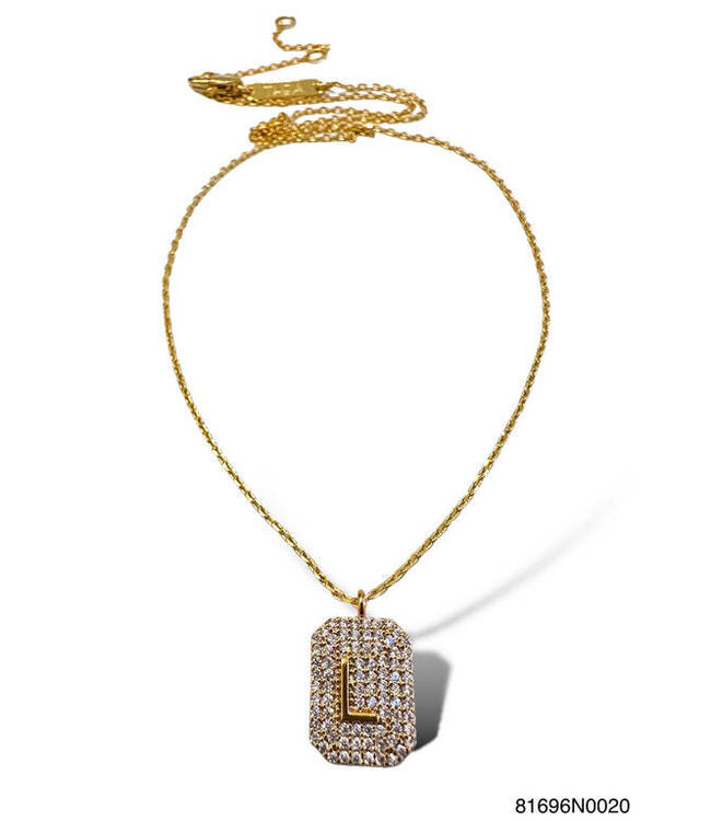 THEIA JEWELRY Initial Pave Tag Necklace Gold