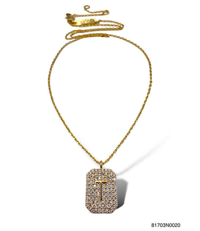 THEIA JEWELRY Initial Pave Tag Necklace Gold