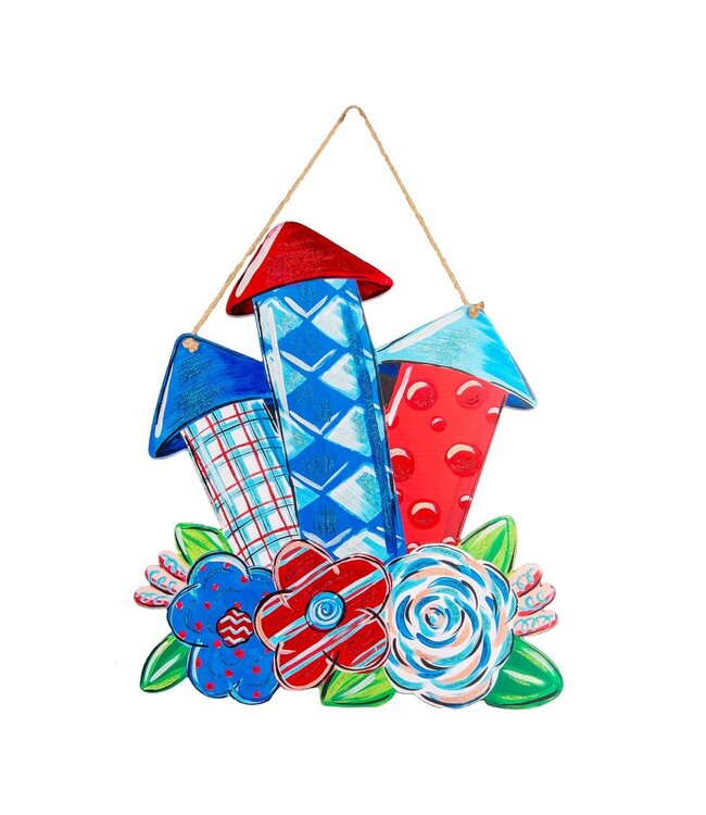THE ROUND TOP COLLECTION Whimsy Flowers & Firecracker PVC Door Hanger