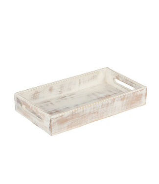 Wooden Whitewash Beaded Tray