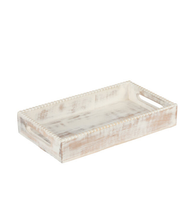 Wooden Whitewash Beaded Tray