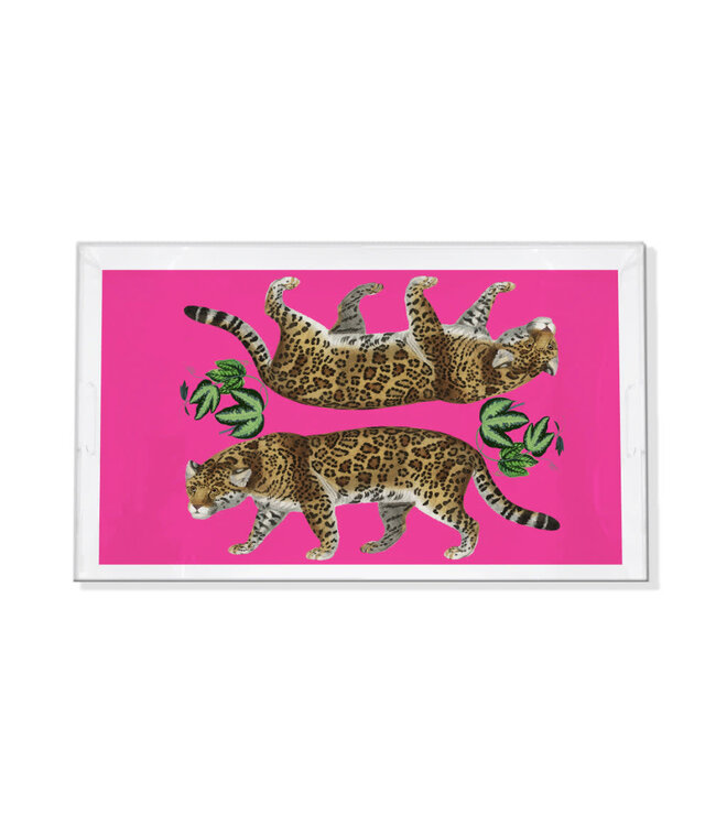 Leopard Seeing Double Acrylic Tray Hot Pink