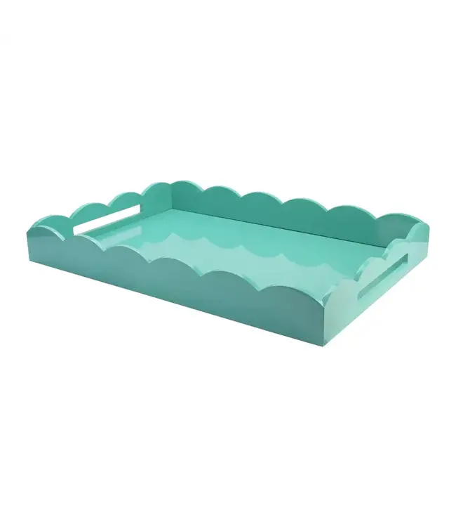 ADDISON ROSS Turquoise Large Lacquered Scallop Ottoman Tray