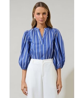 Cheney Beloit Striped Split Neck Top