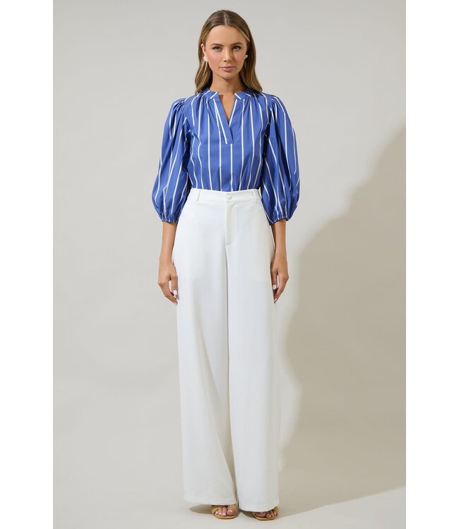 Cheney Beloit Striped Split Neck Top