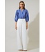 Cheney Beloit Striped Split Neck Top