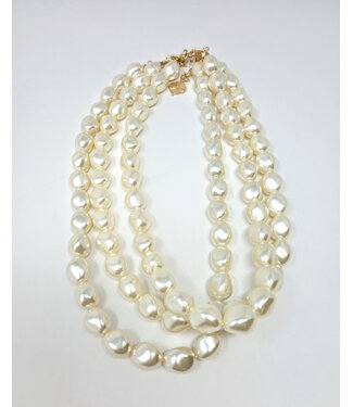Three Strand Pearl Bead Nugget Necklace