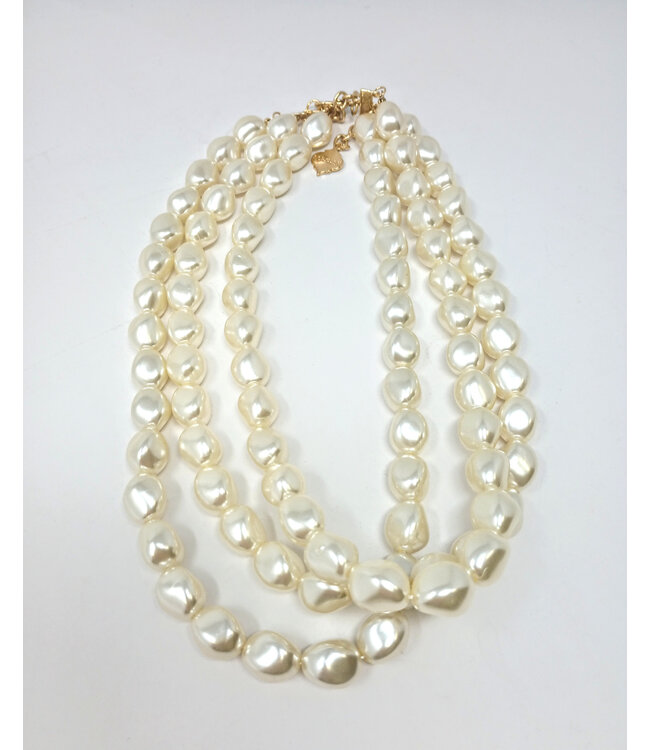 Three Strand Pearl Bead Nugget Necklace