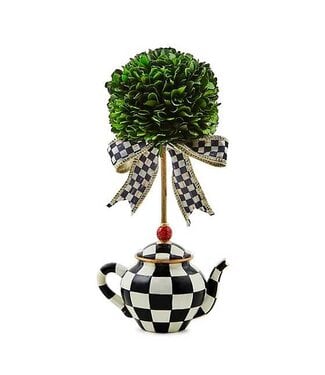 MACKENZIE CHILDS Courtly Check Teapot Boxwood Topiary