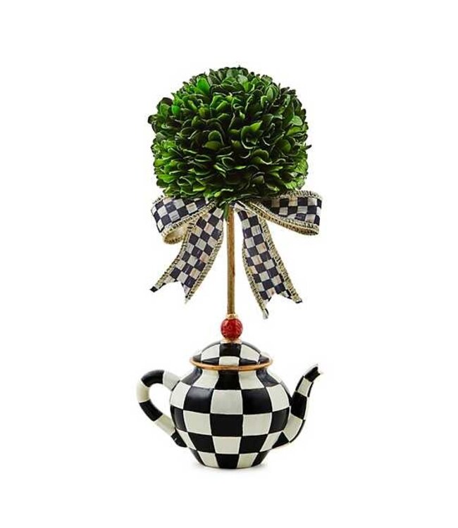 MACKENZIE CHILDS Courtly Check Teapot Boxwood Topiary