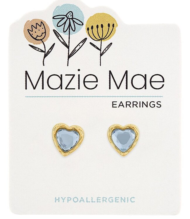 Gold Light Sapphire Resin Heart Stud Mazie Mae Earring
