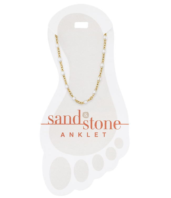 Gold Petite White Beaded Chain Sand & Stone Anklet