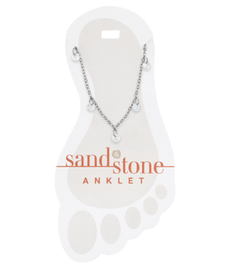 Silver Ball & CZ Dangle Sand & Stone Anklet