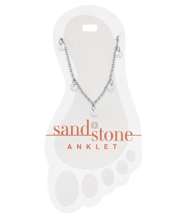 Silver Ball & CZ Dangle Sand & Stone Anklet