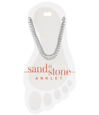 Silver Duo CZ and Box Chain Sand & Stone Anklet