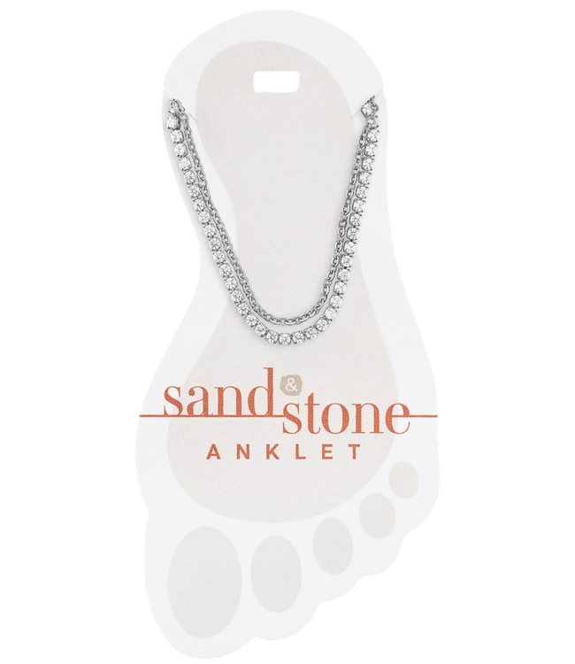 Silver Duo CZ and Box Chain Sand & Stone Anklet