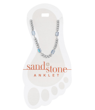 Silver Petite Ball and Blue Facet Sand & Stone Anklet