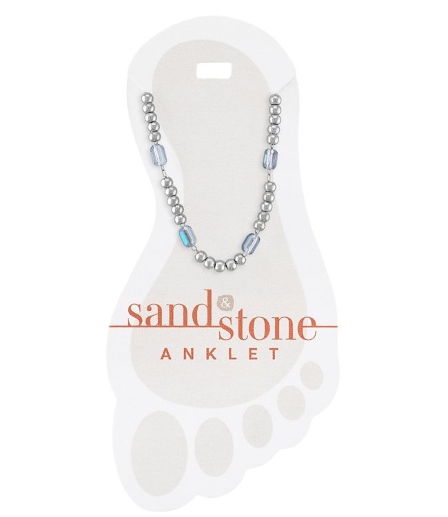 Silver Petite Ball and Blue Facet Sand & Stone Anklet
