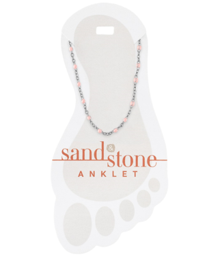 Silver Petite Pink Beaded Chain Sand & Stone Anklet