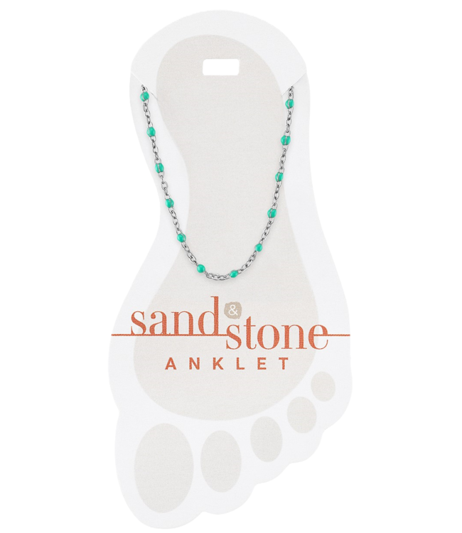Silver Petite Blue Beaded Chain Sand & Stone Anklet
