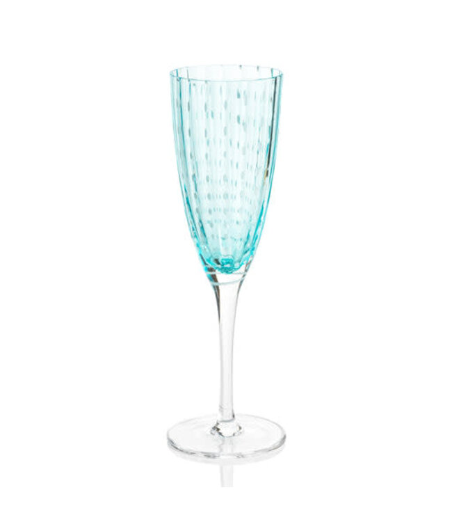 Portofino White Dot Champagne Flute - Aqua Blue