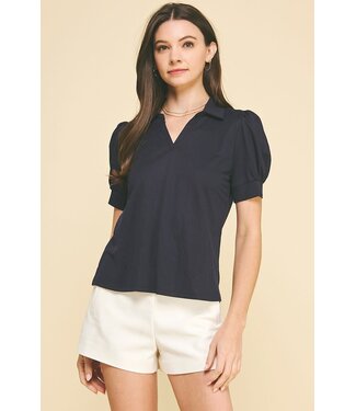 Hannah Solid Basic Collar Blouse Top