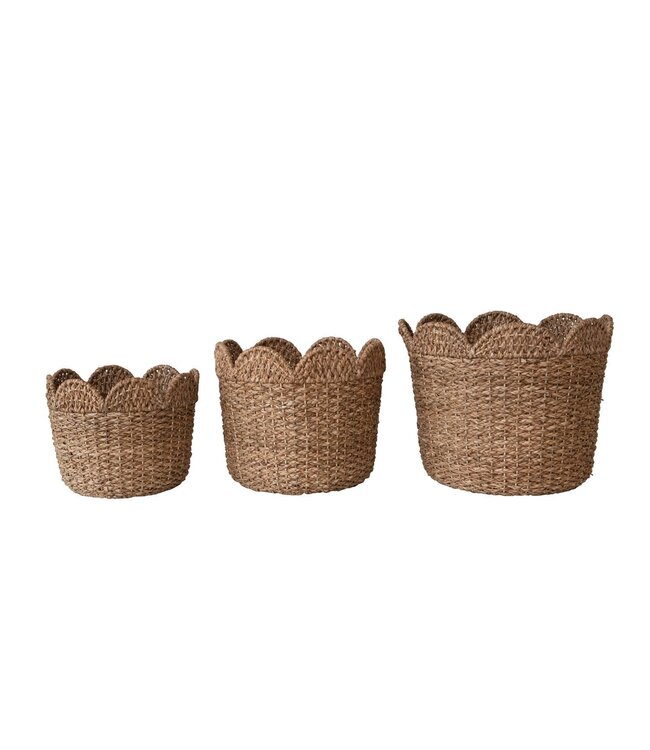 Braided Bankuan & Rattan Baskets with Scalloped Edge