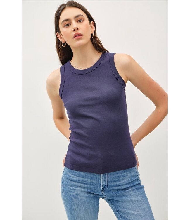 Maddison Basic Cotton Garment Dyed Round Neck Tank Top