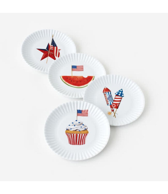 American Holiday Hors D'oeuvres Plates Melamine Set of 4