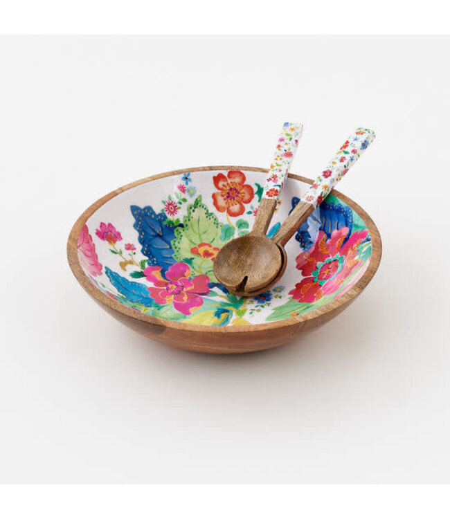 Tobacco Leaf Salad Bowl with Utensils - Sold as Set