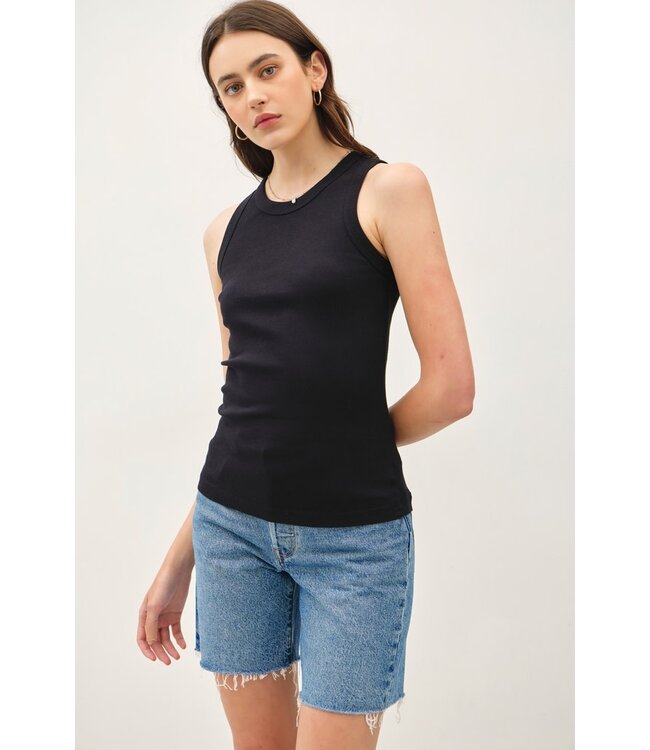 Maddison Basic Cotton Garment Dyed Round Neck Tank Top