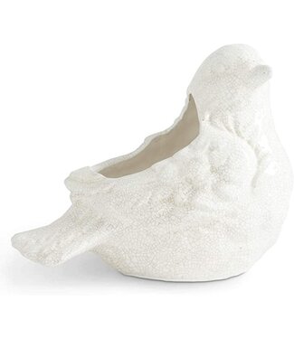 13 Inch Cream Crackle Bird Pot