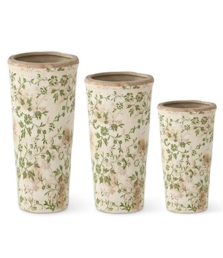 Cream/Green Floral Ceramic Pots