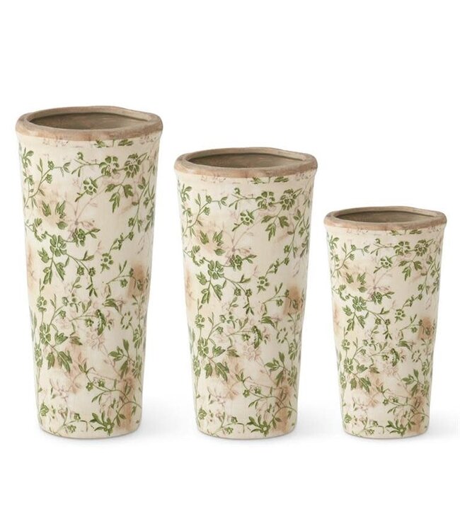 Cream/Green Floral Ceramic Pots