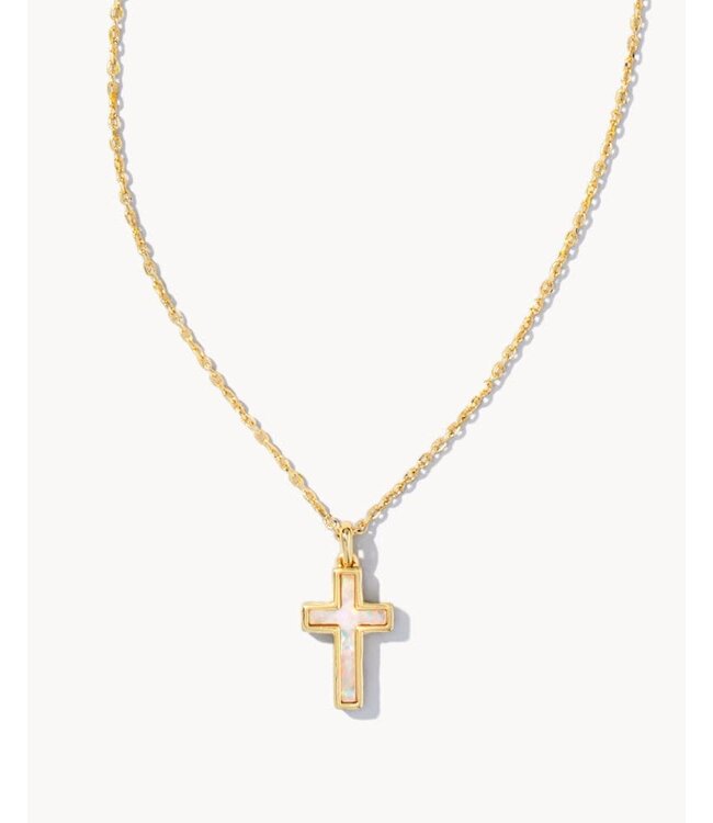 KENDRA SCOTT Cross Pendant Necklace Gold White Opal