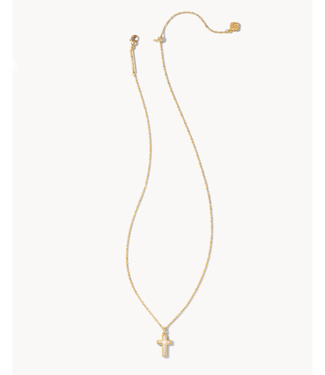 KENDRA SCOTT Cross Pendant Necklace Gold White Opal