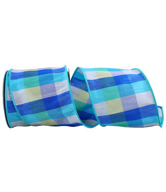 4 Inch Dupioni Blues Plaid Wired Edge Multi