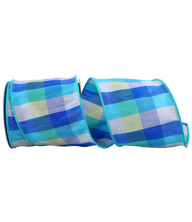 4 Inch Dupioni Blues Plaid Wired Edge Multi