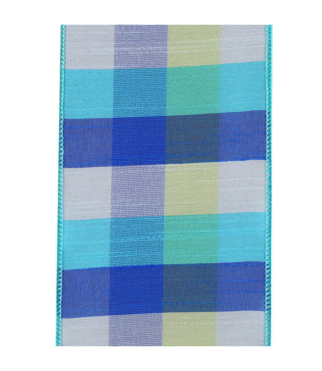 4 Inch Dupioni Blues Plaid Wired Edge Multi