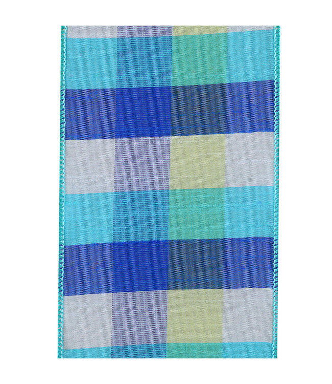 4 Inch Dupioni Blues Plaid Wired Edge Multi