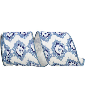 4 Inch Ikat Canvas Wired Edge White/Blue